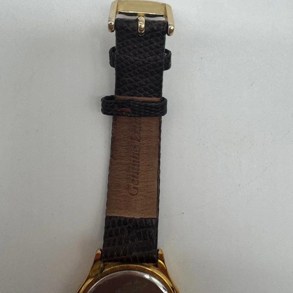Pulsar Womens Gold Tone Date Watch VX82-0AR0 Brown Leather Strap needs bat